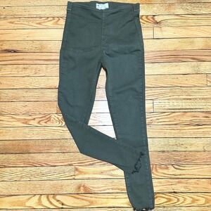 Free People High Rise Busted Skinny Jeans Olive Green Raw Hem Size 26